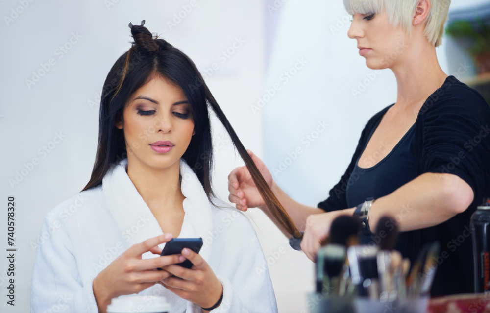 Image of an attractive brunette having her hair treated at Geca Med Spa