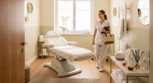 Welcoming entrance to Geca Med Spa with signage