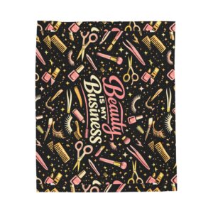 Beauty Is My Business Velveteen Plush Blanket — Salon Tools Pattern Throw for Makeup Artists & Hairstylists